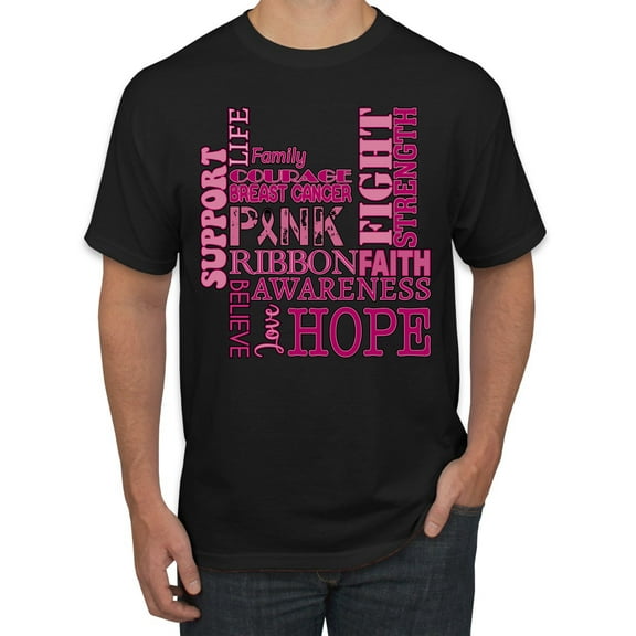 Wild Bobby Breast Cancer Awareness Words of Encouragement Distressed Breast Cancer Awareness Men Tee, Black, Small