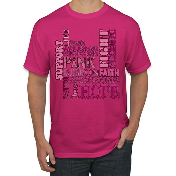 Wild Bobby Breast Cancer Awareness Words of Encouragement Distressed Breast Cancer Awareness Men Tee, Fuschia, XX-Large