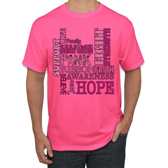 Wild Bobby Breast Cancer Awareness Words of Encouragement Distressed Breast Cancer Awareness Men Tee, Neon Pink, Small