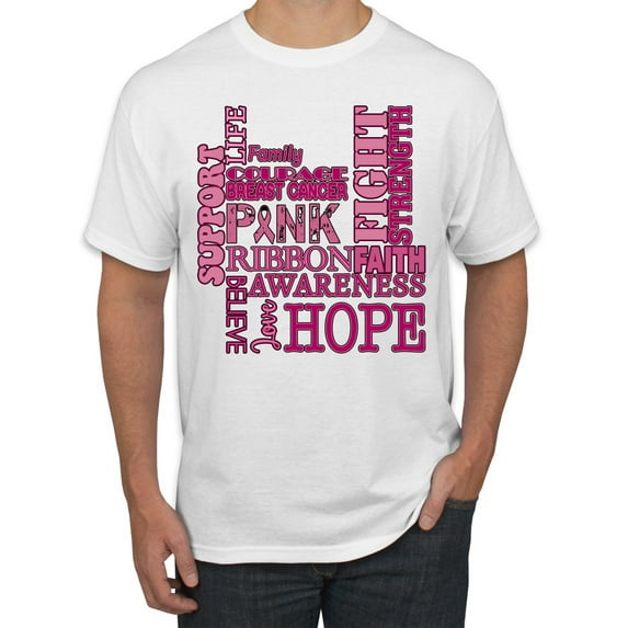 Wild Bobby Breast Cancer Awareness Words of Encouragement Distressed Breast Cancer Awareness Men Tee, White, 4X-Large
