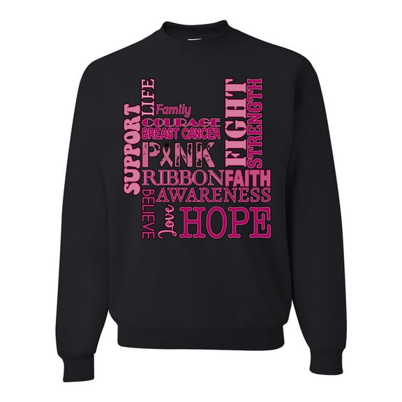 Wild Bobby Breast Cancer Awareness Words of Encouragement Distressed Breast Cancer Awareness Unisex Crewneck Sweatshirt, Black, Small