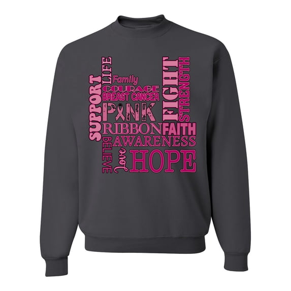 Wild Bobby Breast Cancer Awareness Words of Encouragement Distressed Breast Cancer Awareness Unisex Crewneck Sweatshirt, Charcoal, XX-Large