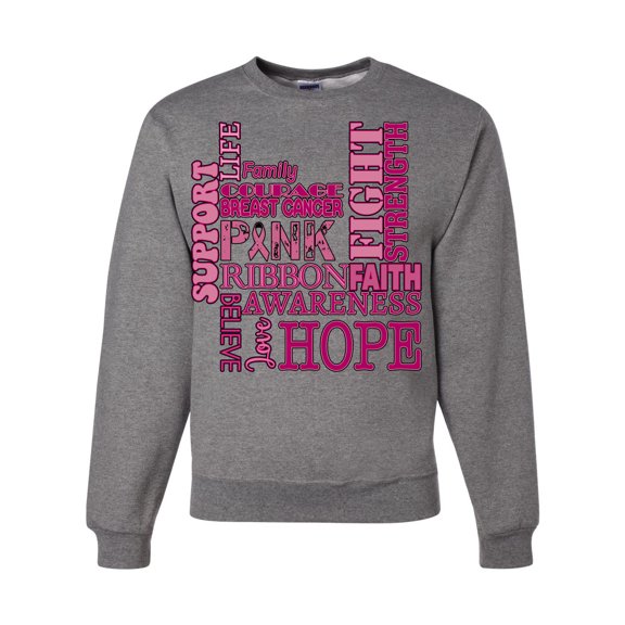 Wild Bobby Breast Cancer Awareness Words of Encouragement Distressed Breast Cancer Awareness Unisex Crewneck Sweatshirt, Heather Grey, 3X-Large
