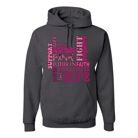 Wild Bobby Breast Cancer Awareness Words of Encouragement Distressed Breast Cancer Awareness Unisex Hoodie Sweatshirt, Charcoal, Small