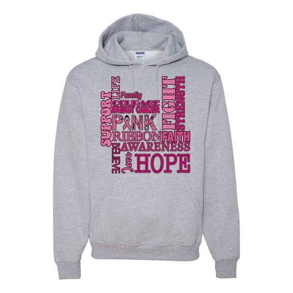 Wild Bobby Breast Cancer Awareness Words of Encouragement Distressed Breast Cancer Awareness Unisex Hoodie Sweatshirt, Heather Grey, X-Large