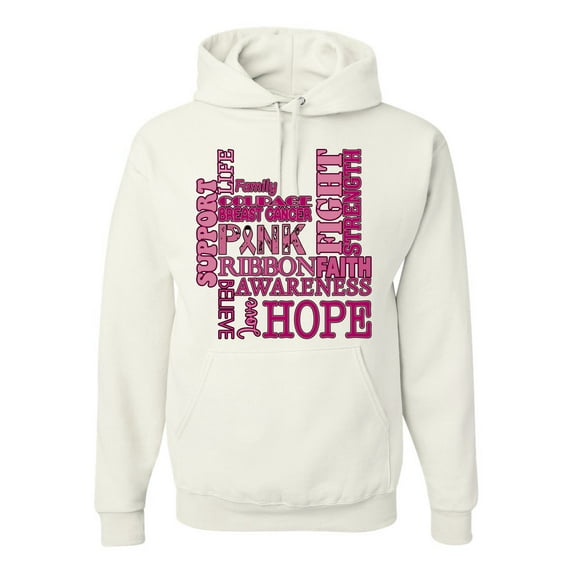 Wild Bobby Breast Cancer Awareness Words of Encouragement Distressed Breast Cancer Awareness Unisex Hoodie Sweatshirt, White, 3X-Large
