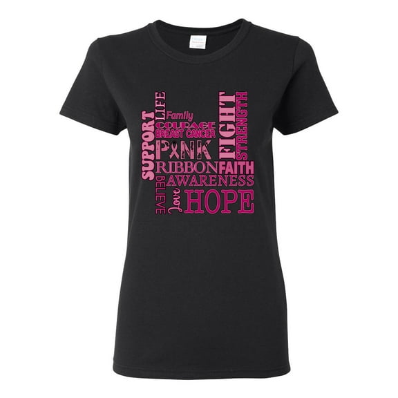 Wild Bobby Breast Cancer Awareness Words of Encouragement Distressed Breast Cancer Awareness Women Graphic Tee, Black, Medium