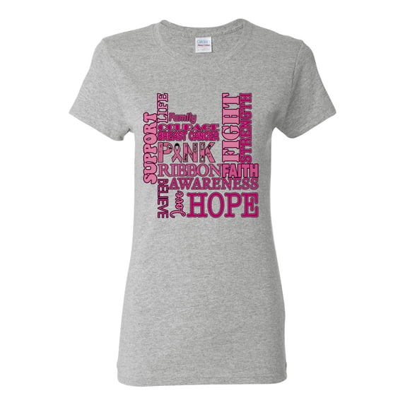 Wild Bobby Breast Cancer Awareness Words of Encouragement Distressed Breast Cancer Awareness Women Graphic Tee, Heather Grey, X-Large
