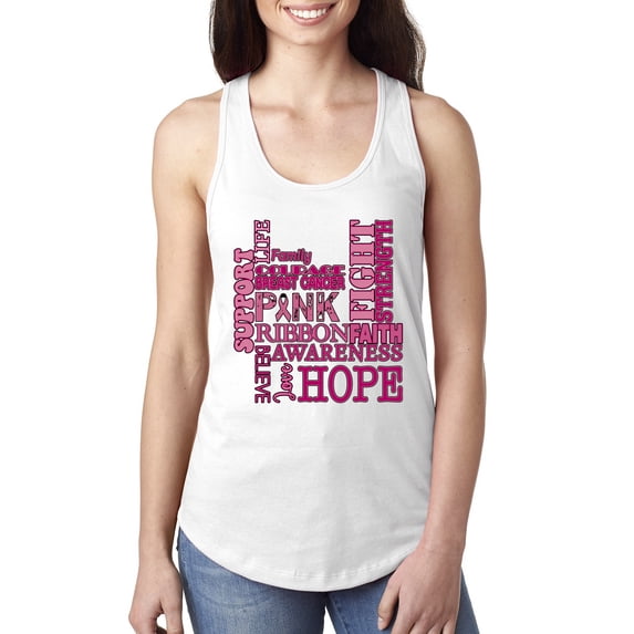 Wild Bobby Breast Cancer Awareness Words of Encouragement Distressed Breast Cancer Awareness Women Racerback Tank Top, White, Large