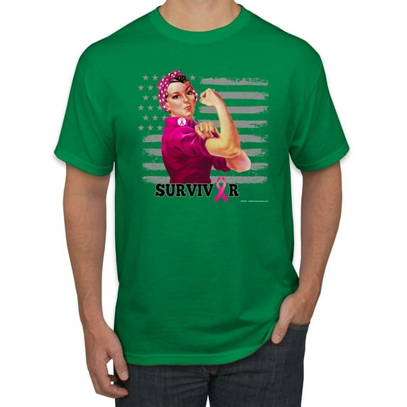 Wild Bobby, Breast Cancer Survivor Distressed American Flag, Breast Cancer Awareness, Men's Graphic Tees, Kelly, 3XL