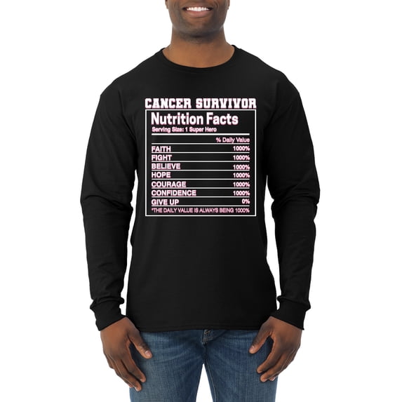 Wild Bobby Breast Cancer Survivor Nutrition Facts Breast Cancer Awareness Men Long Sleeve Shirt, Black, Small