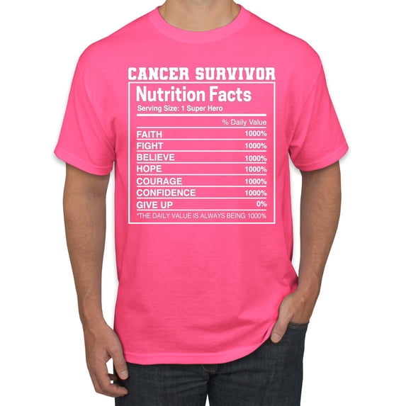 Wild Bobby Breast Cancer Survivor Nutrition Facts Breast Cancer Awareness Men Tee, Neon Pink, 4X-Large