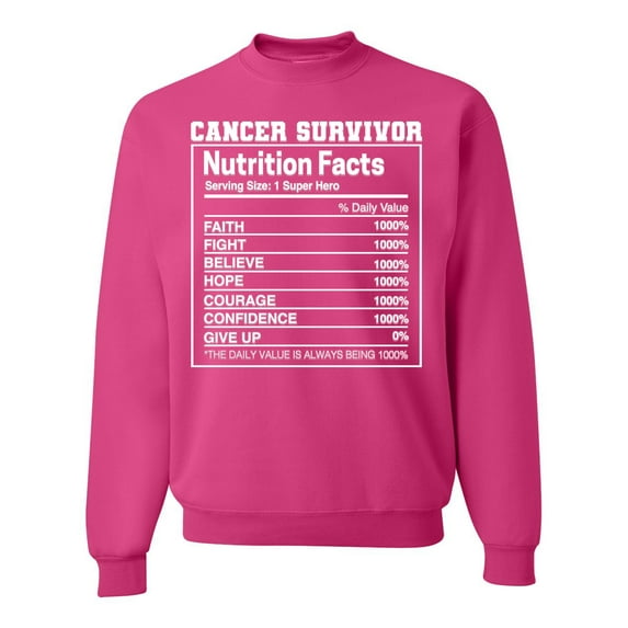 Wild Bobby Breast Cancer Survivor Nutrition Facts Breast Cancer Awareness Unisex Crewneck Sweatshirt, Fuschia, Small