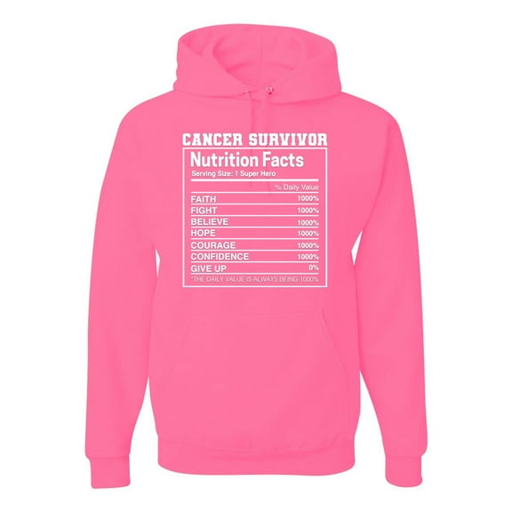 Wild Bobby Breast Cancer Survivor Nutrition Facts Breast Cancer Awareness Unisex Hoodie Sweatshirt, Neon Pink, X-Large