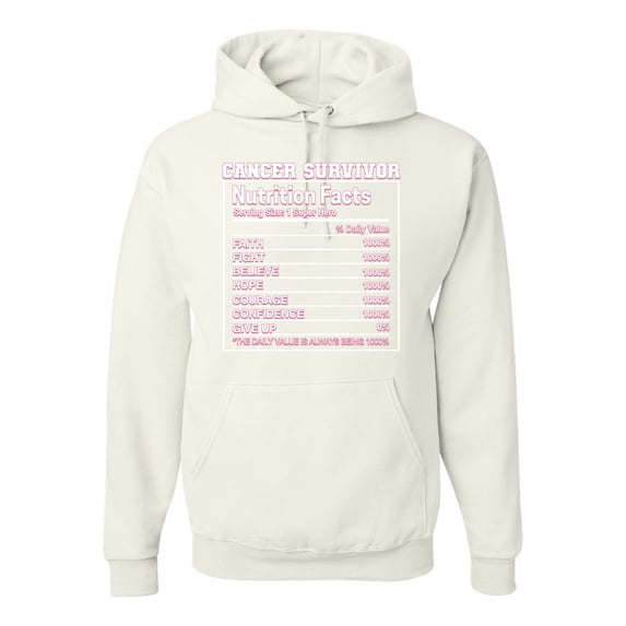 Wild Bobby Breast Cancer Survivor Nutrition Facts Breast Cancer Awareness Unisex Hoodie Sweatshirt, White, Small