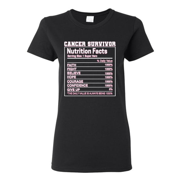 Wild Bobby Breast Cancer Survivor Nutrition Facts Breast Cancer Awareness Women Graphic Tee, Black, Small