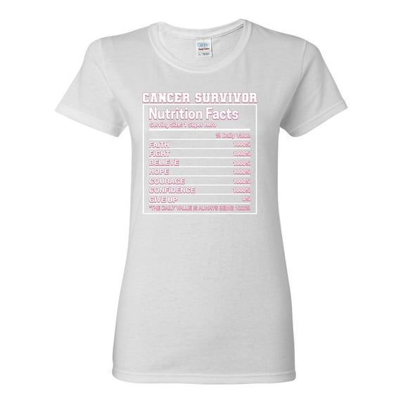 Wild Bobby Breast Cancer Survivor Nutrition Facts Breast Cancer Awareness Women Graphic Tee, White, Large