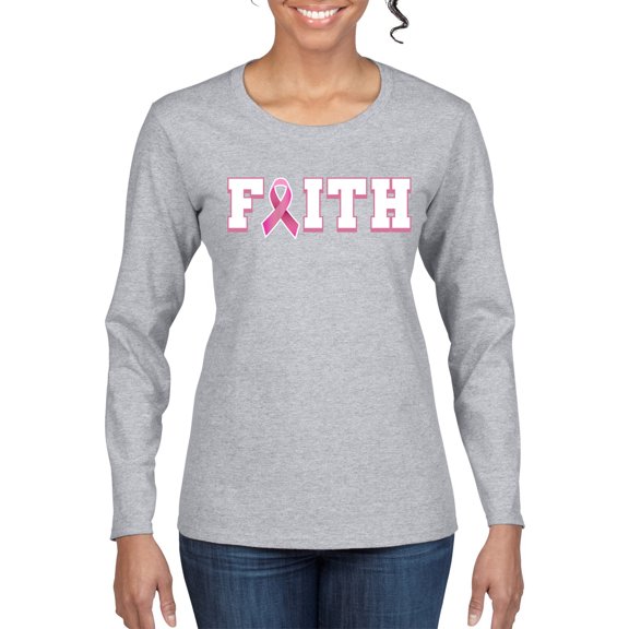 Wild Bobby Breast Cancer Survivor Nutrition Facts Pocket Breast Cancer Awareness Women Graphic Long Sleeve Tee, Heather Grey, X-Large