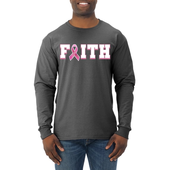 Wild Bobby Breast Cancer Survivor Nutrition Facts Pocket Breast Cancer Awareness Men Long Sleeve Shirt, Heather Black, Large