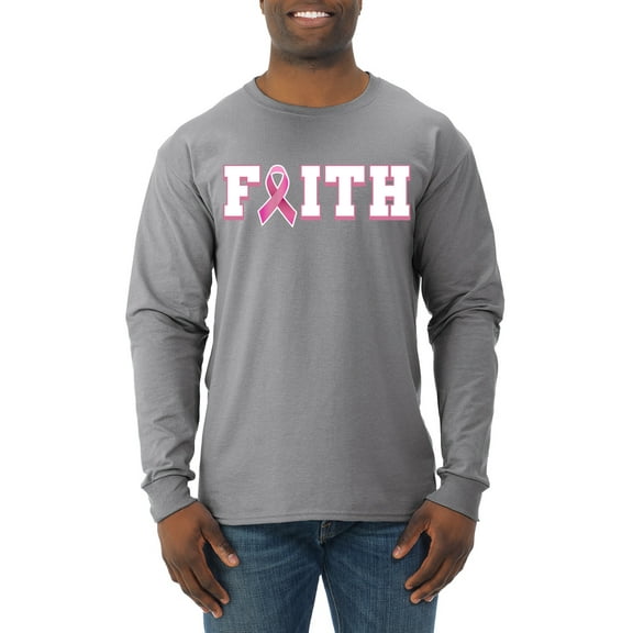 Wild Bobby Breast Cancer Survivor Nutrition Facts Pocket Breast Cancer Awareness Men Long Sleeve Shirt, Heather Grey, 3X-Large