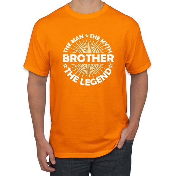 Wild Bobby, Brother Man Myth Legend Funny Dad, Father's Day, Men Graphic Tee, Orange, Large