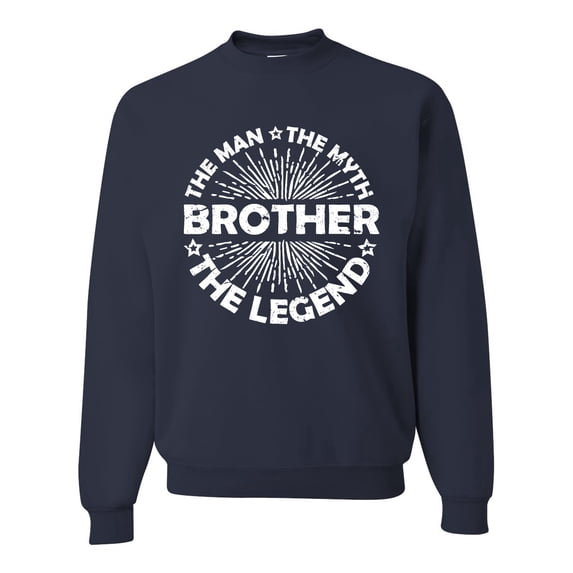 Wild Bobby, Brother Man Myth Legend Funny Dad, Father's Day, Unisex Crewneck Graphic Sweatshirt, Navy, Small