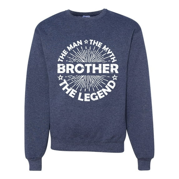Wild Bobby, Brother Man Myth Legend Funny Dad, Father's Day, Unisex Crewneck Graphic Sweatshirt, Vintage Heather Navy, X-Large