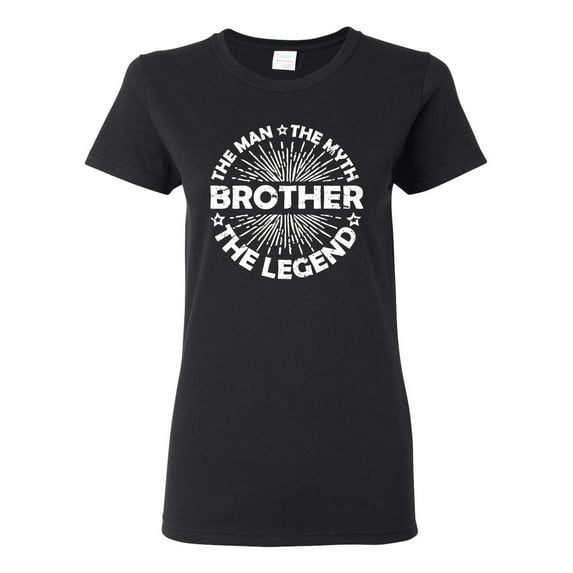 Wild Bobby, Brother Man Myth Legend Funny Dad, Father's Day, Women Graphic Tee, Black, Small