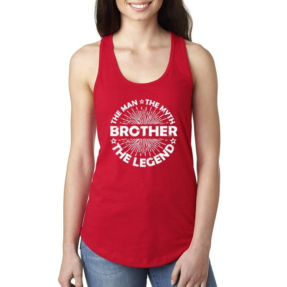 Wild Bobby, Brother Man Myth Legend Funny Dad, Father's Day, Women Racerback Tank Top, Red, Medium