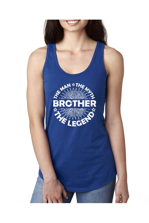 , Brother Man Myth Legend Funny Dad, Father's Day, Women Racerback Tank Top, Royal, Medium