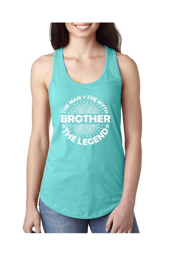 , Brother Man Myth Legend Funny Dad, Father's Day, Women Racerback Tank Top, Tahiti Blue, Medium