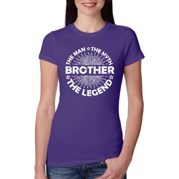Wild Bobby, Brother Man Myth Legend Funny Dad, Father's Day, Women Slim Fit Junior Tee, Purple Rush, Large