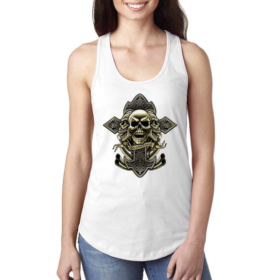 Wild Bobby, Brotherhood Biker Motorcycles Cross and Skull Pop Culture Ladies Racerback Tank Top, White, X-Large