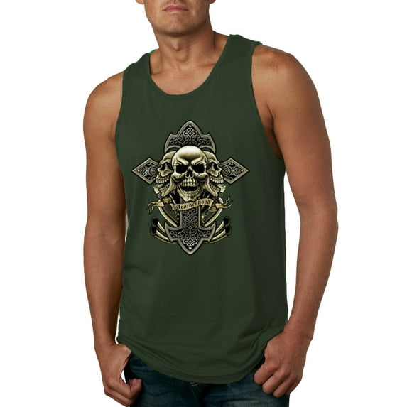 Wild Bobby, Brotherhood Biker Motorcycles Cross and Skull Pop Culture Mens Graphic Tank Top, Forest Green, 3XL