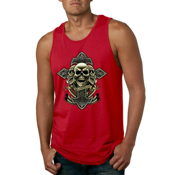 Wild Bobby, Brotherhood Biker Motorcycles Cross and Skull Pop Culture Mens Graphic Tank Top, Red, Medium