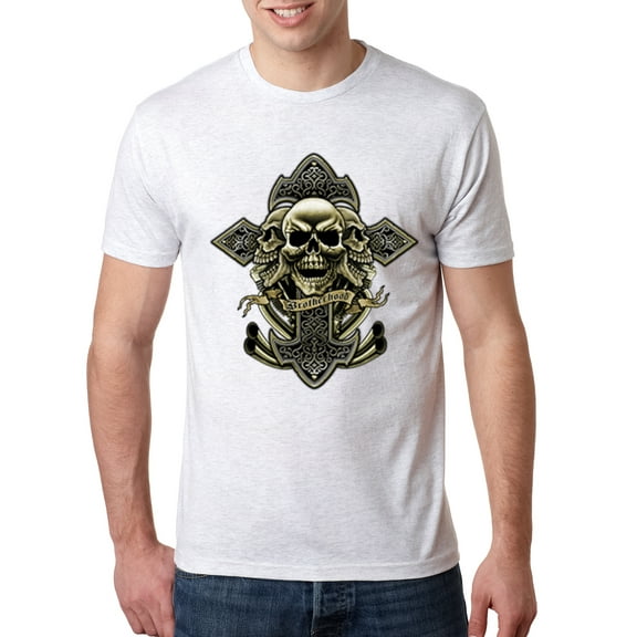 Wild Bobby, Brotherhood Biker Motorcycles Cross and Skull Pop Culture Mens Premium Tri Blend T-Shirt, Heather White, X-Large