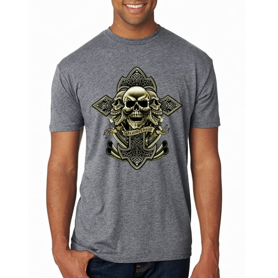 Wild Bobby, Brotherhood Biker Motorcycles Cross and Skull Pop Culture Mens Premium Tri Blend T-Shirt, Premium Heather, X-Large