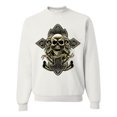 thumbnail image 1 of Wild Bobby, Brotherhood Biker Motorcycles Cross and Skull Pop Culture Unisex Crewneck Graphic Sweatshirt, White, Large, 1 of 3