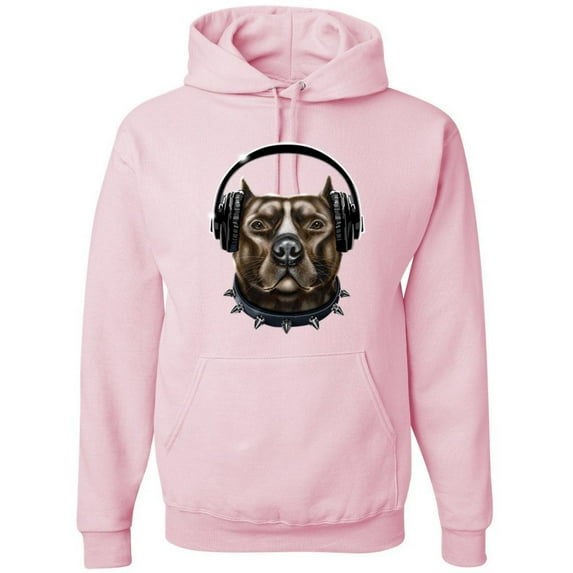 Wild Bobby, Bull Dog, Spiked Collar, and Headphones Animal Lover Graphic Hoodie Sweatshirt