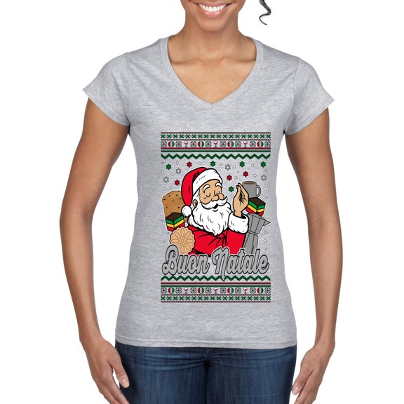 Wild Bobby Buon Natale, Italian Santa Claus, Funny, Italian American Humor Sweater | Holiday Women Standard V-Neck Tee