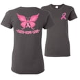 thumbnail image 1 of Wild Bobby, Butterfly Pink Ribbon Faith Hope Love, Breast Cancer Awareness, Front and Back Women Graphic Tee, Charcoal, Large, 1 of 4
