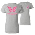 thumbnail image 1 of Wild Bobby, Butterfly Pink Ribbon Faith Hope Love, Breast Cancer Awareness, Front and Back Women Graphic Tee, Heather Grey, XX-Large, 1 of 4