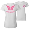 thumbnail image 1 of Wild Bobby, Butterfly Pink Ribbon Faith Hope Love, Breast Cancer Awareness, Front and Back Women Graphic Tee, White, Medium, 1 of 4