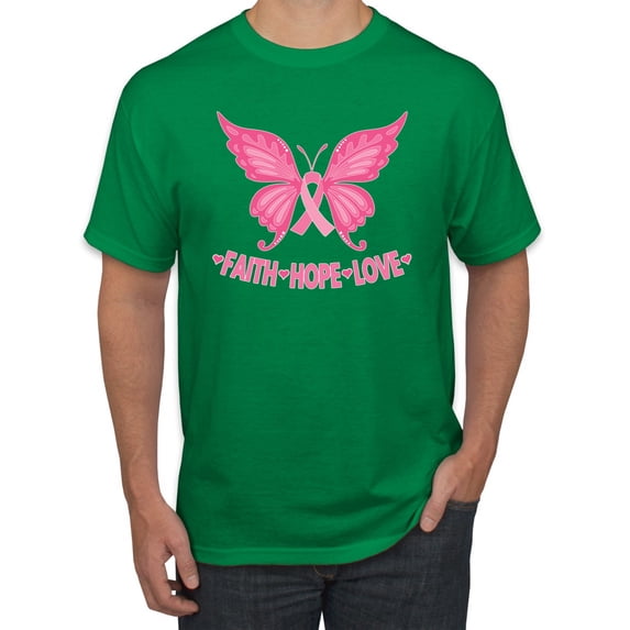Wild Bobby, Butterfly Pink Ribbon Faith Hope Love, Breast Cancer Awareness, Men Graphic Tee, Kelly, Large