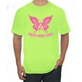 thumbnail image 1 of Wild Bobby, Butterfly Pink Ribbon Faith Hope Love, Breast Cancer Awareness, Men Graphic Tee, Safety Green, Small, 1 of 5