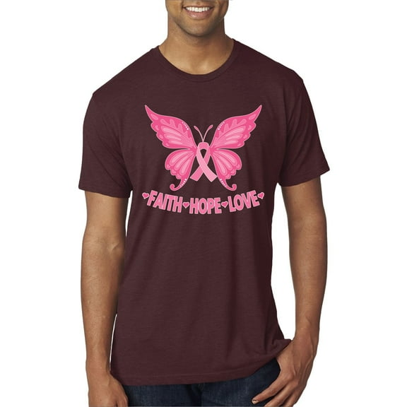 Wild Bobby, Butterfly Pink Ribbon Faith Hope Love, Breast Cancer Awareness, Men Premium Tri Blend Tee, Cardinal, Small