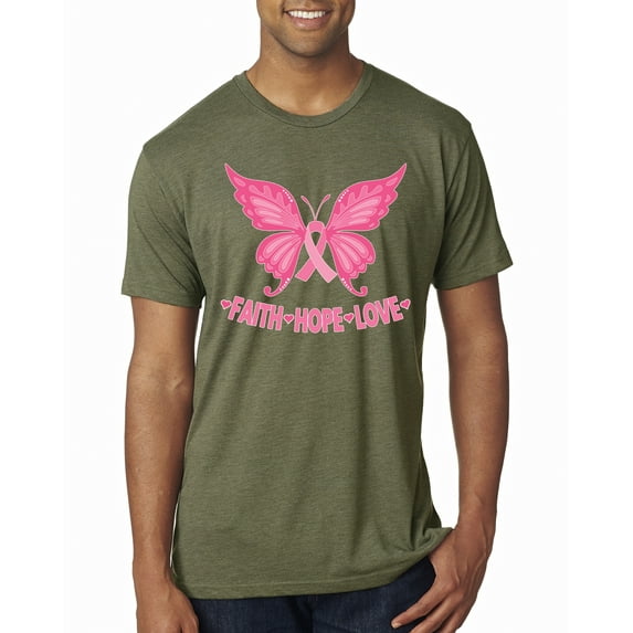 Wild Bobby, Butterfly Pink Ribbon Faith Hope Love, Breast Cancer Awareness, Men Premium Tri Blend Tee, Military Green, Small