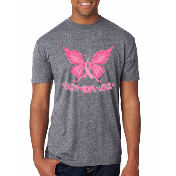 Wild Bobby, Butterfly Pink Ribbon Faith Hope Love, Breast Cancer Awareness, Men Premium Tri Blend Tee, Premium Heather, Medium