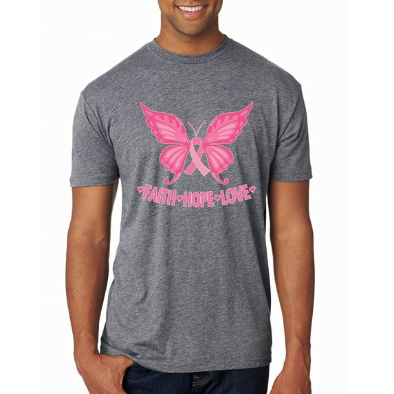 Wild Bobby, Butterfly Pink Ribbon Faith Hope Love, Breast Cancer Awareness, Men Premium Tri Blend Tee, Premium Heather, Medium