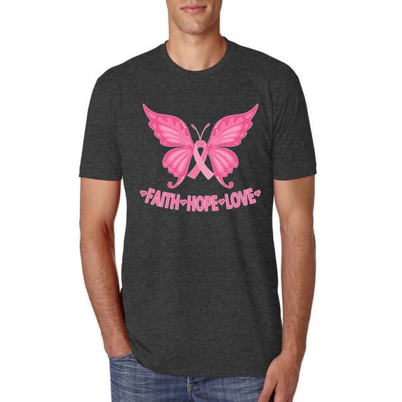 Wild Bobby, Butterfly Pink Ribbon Faith Hope Love, Breast Cancer Awareness, Men Premium Tri Blend Tee, Vintage Black, Medium